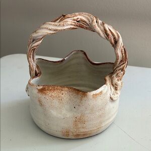 Rustic , Basket with Twisted Handle, handmade pottery